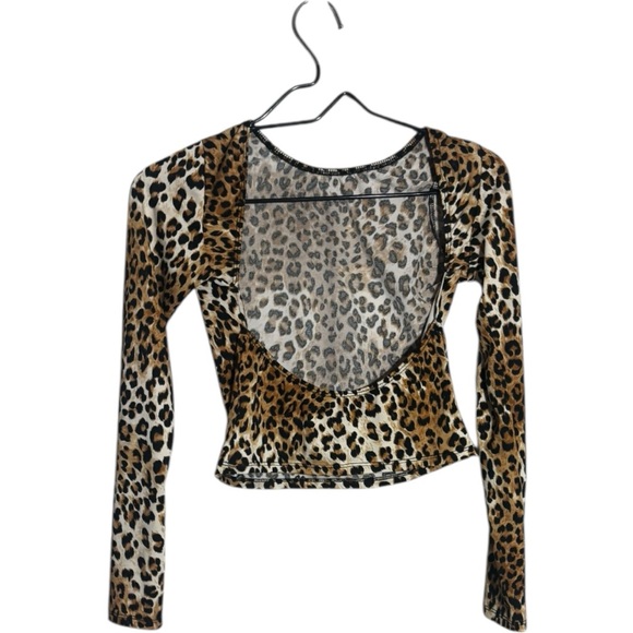 Unbranded Leopard Print Brown/Black Long Sleeve Stretchy Fitted Women's Crop Top - Picture 15 of 16